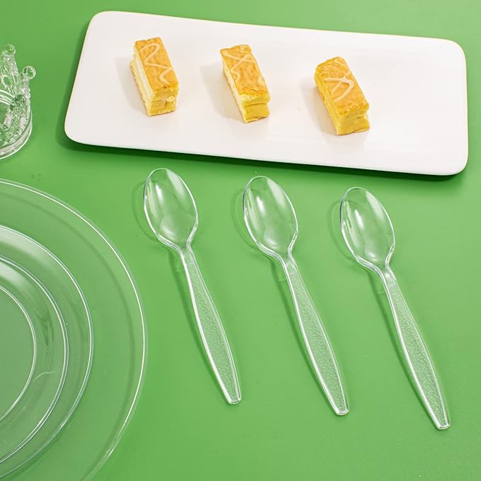 Ciaell 500PCS Clear Plastic Spoons - Heavy Duty Plastic Cutlery - 6.7inch Heavyweight and Disposable Clear Spoons for Parties Weddings Restaurant