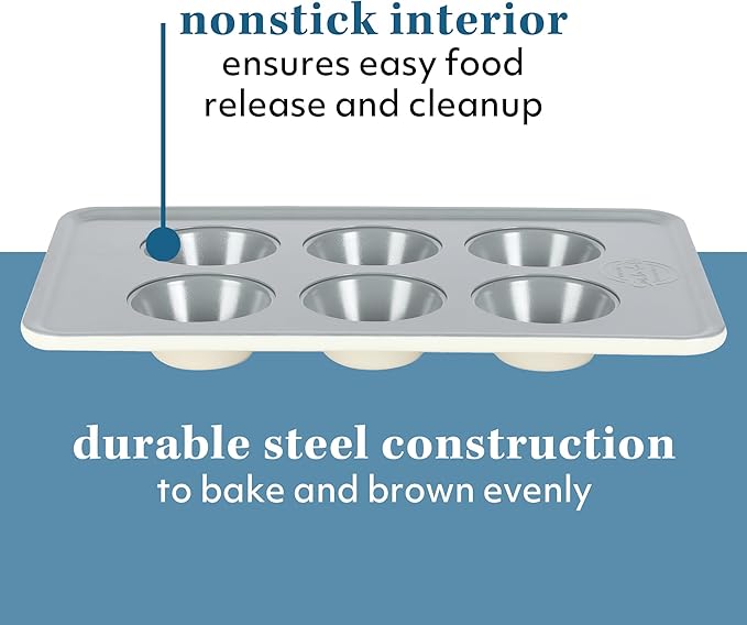 Sur La Table Kitchen Essentials Bake Sale 6 Cup PFOA, PFAS, PTFE Free Nonstick Round Muffin/Cupcake Pan - Linen White