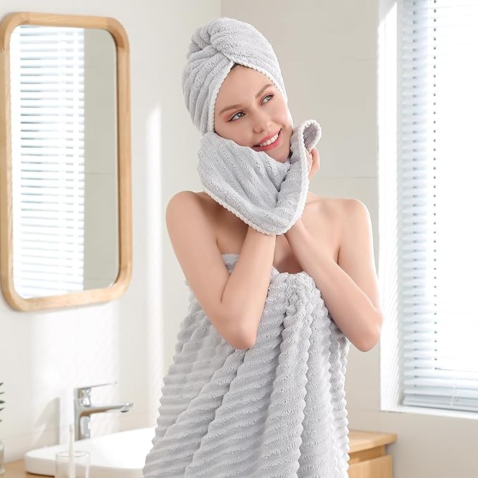 40x80 Inches Bath Sheets Towels for Adults Luxury Microfiber Extra Large Bath Towels for Bathroom Super Soft Absorbent Quick Dry with Hanging Loop (Grey,2PCS)