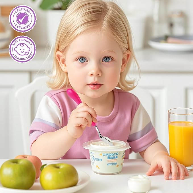 Lehoo Castle 6 Pieces Toddler Utensils, Kids Silverware for 2 3 4 Years Old, Stainless Steel Fork and Spoon Set with Plastic Handle, Safe Toddler Cutlery (Pink＆Purple)