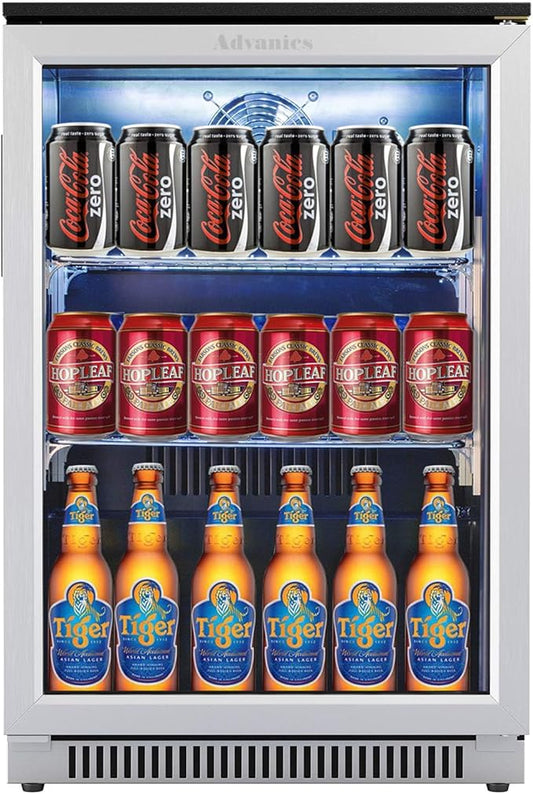 20IN Beverage Refrigerator with Glass Door-120 Can Built in Under Counter Fridge & Freestanding,Ideal for Soda,Beer Drink Cooler