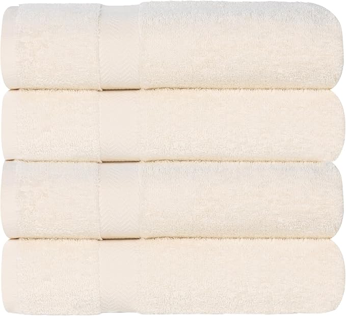 Superior 4-Piece Cotton Bath Towel Set, Towels for Adults, Kids, Fast Drying Body Towels, Shower, Bath, Pool, Guest/Master Bathroom Essentials, Dorm, Home, Apartment, Franklin Collection, Ivory