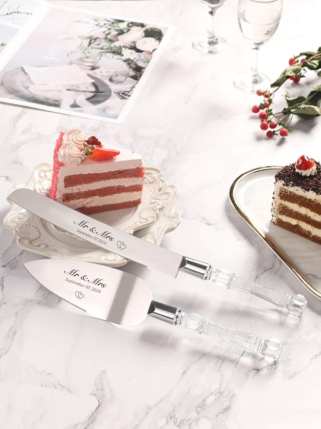 AW BRIDAL Personalized Wedding Cake Knife Set Cake Cutting Set for Wedding Cutter Slicer Cake Server Bridal Shower Gifts for Couples Newlyweds//DK001CPP06//