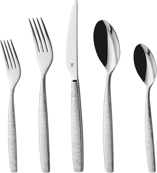 Engraved Silverware Set for 6 | 18/10 Stainless Steel Flatware with Mirror Finish and Engraved Handles | Heavy-Duty, Dishwasher Safe, Built to Last (30-Piece, Mezzano Engraved)