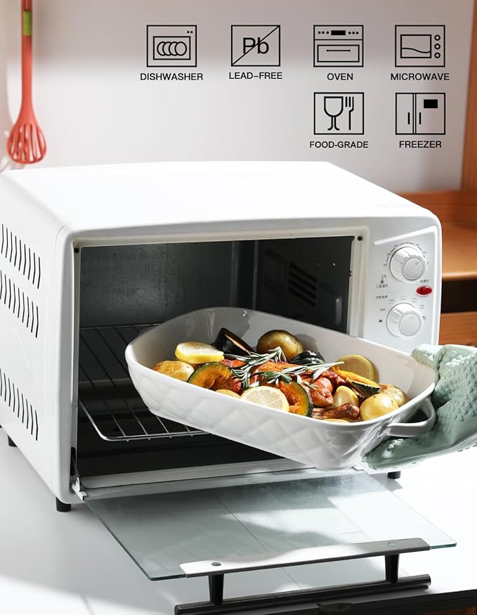 Sweejar Casserole Dishes for Oven, Baking Dish Set of 3,Ceramic Bakeware Set, Rectangular Baking Pan for Cooking,Kitchen,Banquet,12.2x9.2x2.5 Inches (White)