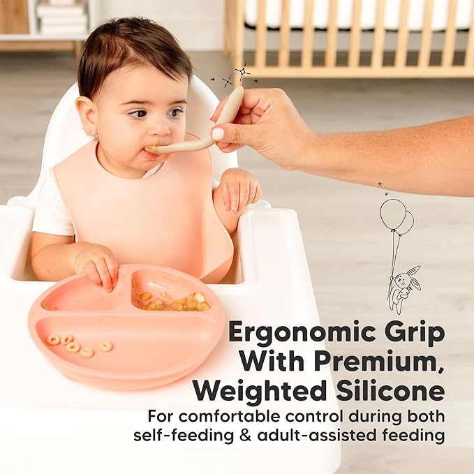 KeaBabies Silicone Baby Spoons, Self Feeding 6-12 months - 3-Pack Baby Weaning Eating Utensils, Toddler First Food Training Spoon, Infant, Kids Feeding Supplies Essential Set, Dishwasher-safe (Slate)