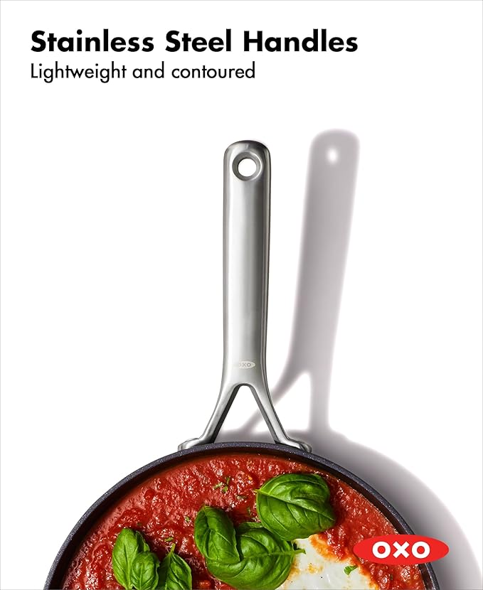 OXO Professional 10" Frying Pan Skillet, Hard Anodized Ceramic Nonstick Cookware PFAS-Free, Induction Suitable, Stainless Steel Handles, Diamond Reinforced Coating, Dishwasher Safe, Oven Safe, Black