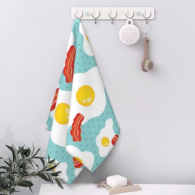 Hand Towels Set of 2 Eggs and Bacon Towels for Bathroom Soft Absorbent Decorative Hand Bath Towels Dish Towels for Kitchen Sports Gym Yoga Home Decor 14 x 28 in