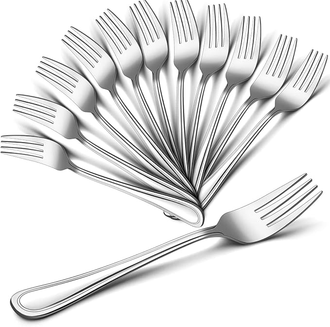 Dinner Forks Set of 12, E-far 7.9 Inch Stainless Steel Forks for Home, Kitchen or Restaurant, Non-toxic & Mirror Polished, Easy to Clean & Dishwasher Safe