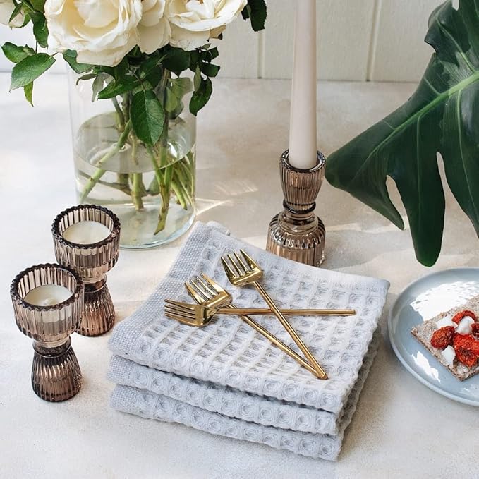 sea me at home Waffle Washcloths Set, 100% Turkish Cotton (Light Grey)