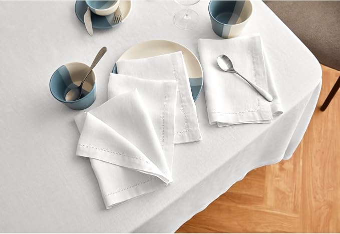 Solino Home Linen White Tablecloth 70 x 132 Inch - 100% Pure Linen Rectangular Tablecloth - Machine Washable Table Cloth for Winter, Valentines, Holiday, New Year - Sonoma
