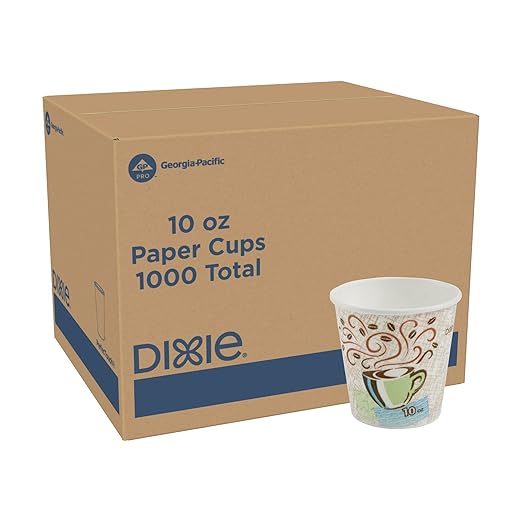 Dixie PerfecTouch 10 oz Paper Coffee Cups By GP PRO, Coffee Haze Design, 1000 Count (50 Disposable Cups Per Sleeve, 20 Sleeves Per Case), 92959