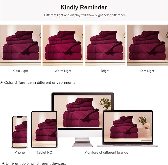 COZYART Burgundy Bath Towel Set 6 Piece, 2 Bath Towels 2 Hand Towels 2 Washcloths, Luxury 100% Turkish Cotton 650GSM Hotel Quality, Soft, Absorbent, Towel Sets for Bathroom