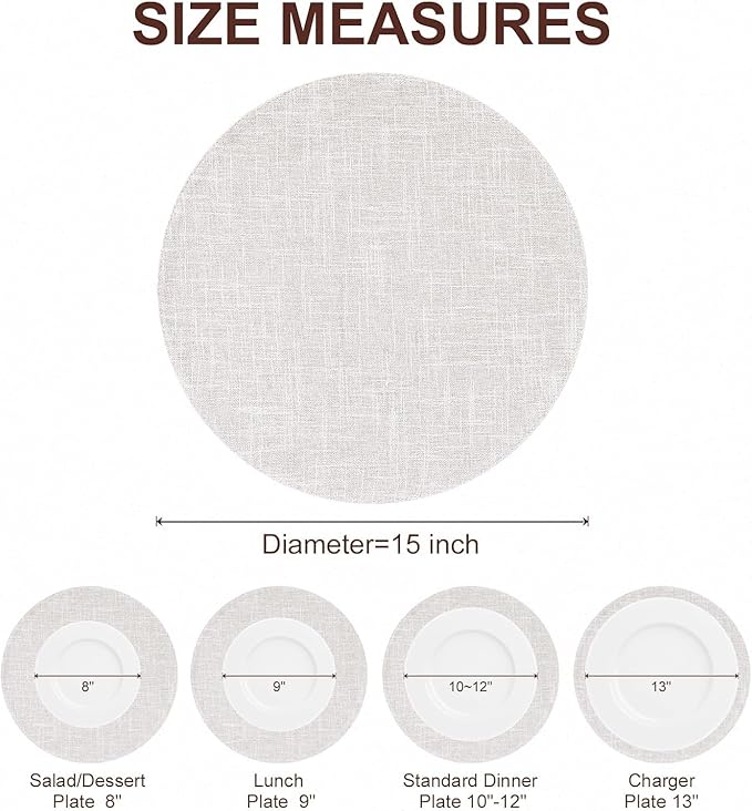 homing 15 Inch Round Cloth Placemats Set of 4, Cotton Linen Blend Washable Table Mats, Farmhouse Dining Place Mats for Indoors & Outdoors, Easy to Clean, Beige
