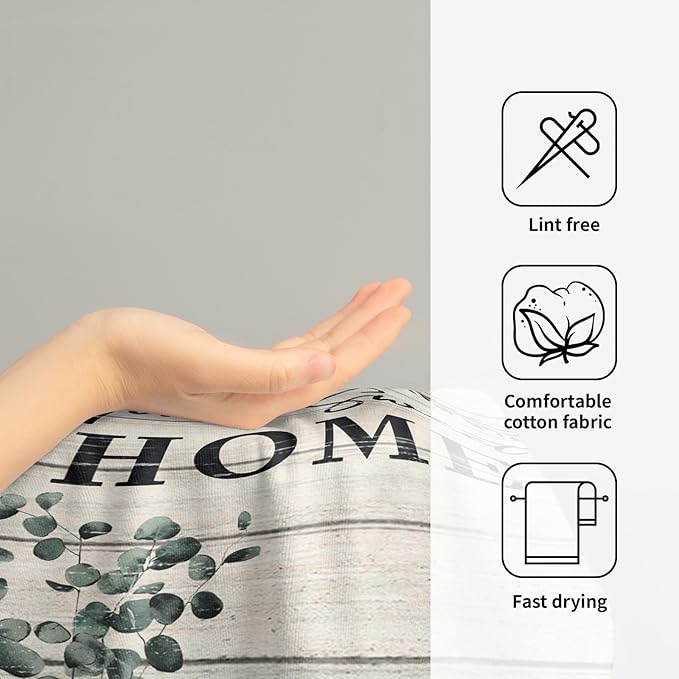 Imiss Home Sweet Home Hand Towels Set of 2 - Green Leaves Bathroom Towel 14.4 x 28.3 Inch Vintage Style Bathtub Kitchen Dishcloth Farmhouse Fingertip Towel for Gym Yoga Spa Bathroom