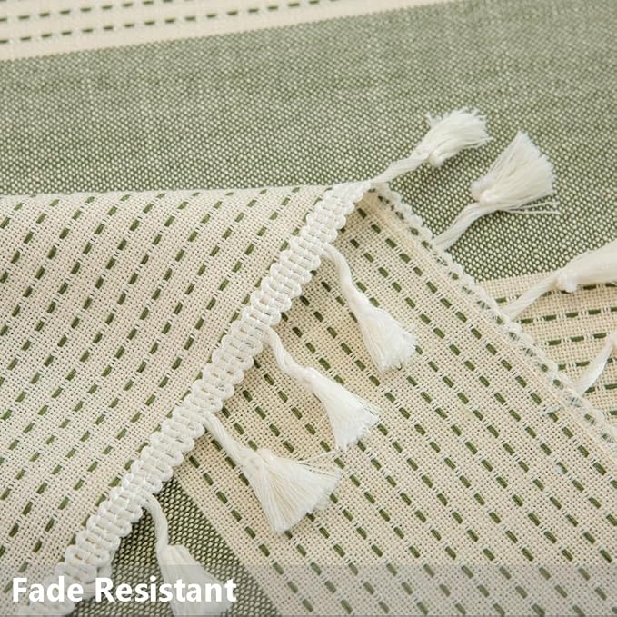 TruDelve Cotton Extra Long Tablecloth 120 Inch Sage Green Striped Table Cloth Washable Cloth Tablecloths for 8 Foot Rectangle Tables (120"x55", Green)
