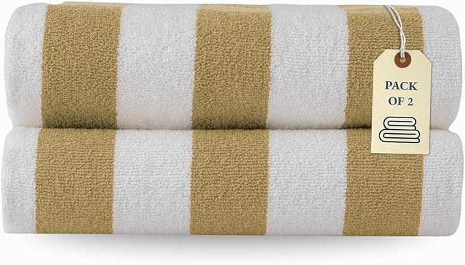 LANE LINEN 100% Cotton Beach Towel - Pack of 2, Cabana Stripe Pool Towels, Oversized Beach Towels for Adults (30" x 60”), Super Absorbent, Large Beach Towels, Quick Dry Towel - Biege