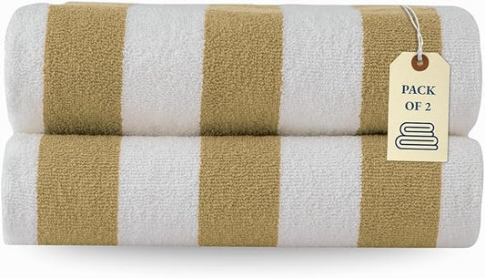 LANE LINEN 100% Cotton Beach Towel - Pack of 2, Cabana Stripe Pool Towels, Oversized Beach Towels for Adults (30" x 60”), Super Absorbent, Large Beach Towels, Quick Dry Towel - Biege