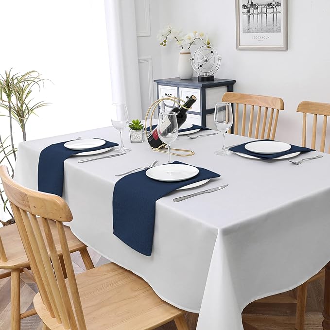 H.VERSAILTEX Linen Textured Cloth Napkins Set of 12 (18" X 18") Linen Textured Dinner Napkins Waterproof Extra Soft Thick Durable Reusable Napkins with Hemmed Edges, Heather Navy