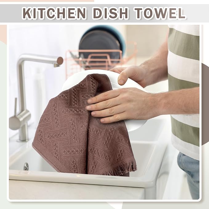 4 Pack Boho Bathroom Hand Towel 14 x 30 Inch 100% Turkish Cotton Decorative Boho Kitchen Hand Towel Farmhouse Bathroom Decor Set Absorbent Soft Guest Tea Gift(Brown)