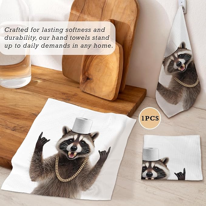 13x13 Cute Raccoon Kitchen Towels 1 PCS, Funny Racoon Gifts for Women, Raccoon Decor Hand Towels for Bathroom, Cute Animal, Women, Pet Owners Housewarming-03