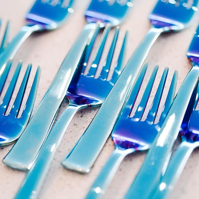 Ahimsa Stainless Steel Kids Utensils, Pediatrician Designed, Colorful Silverware for Kids & Toddlers, Non Toxic, Dishwasher Safe, Iridescent Blue Fork and Spoon Set