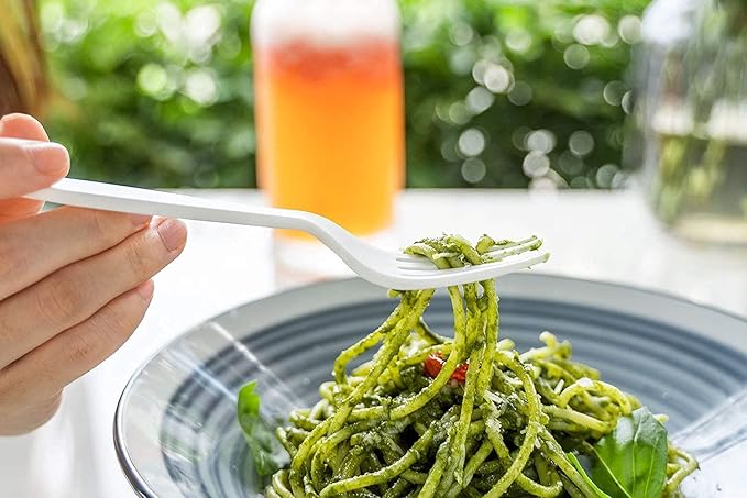 POSATE Heavyweight Plastic Forks, White, 100 Counts