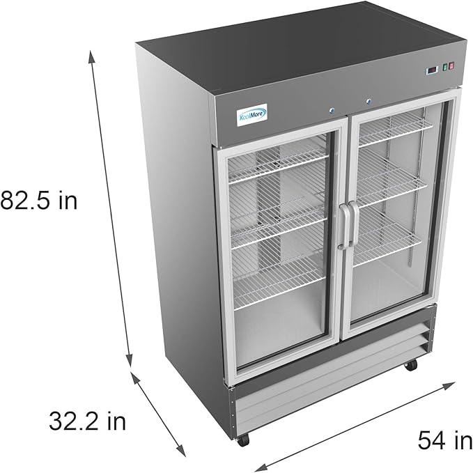 KoolMore - RIR-2D-GD 54" 2 Glass Door Commercial Reach-in Refrigerator Cooler with LED Lighting - 47 cu. ft, Stainless Steel