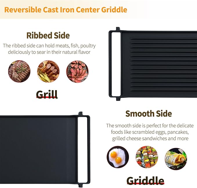 Allstare WB31X24998 WB31X24738 Griddle Replacement Parts for GE Stove Top Parts JXGRILL1 General Electric Gas Range Reversible Cast Iron Center Griddle Plate Flat Top Pan 1 Pack