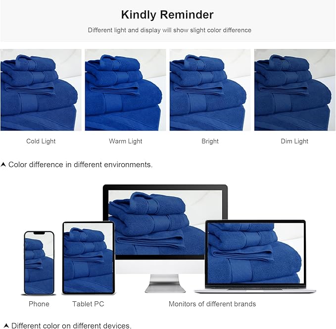 COZYART Royal Blue Bath Towels Set 6 Piece, 2 Bath Towels 2 Hand Towels 2 Washcloths, Luxury 100% Turkish Cotton 650GSM Hotel Quality, Soft, Absorbent, Towel Sets for Bathroom