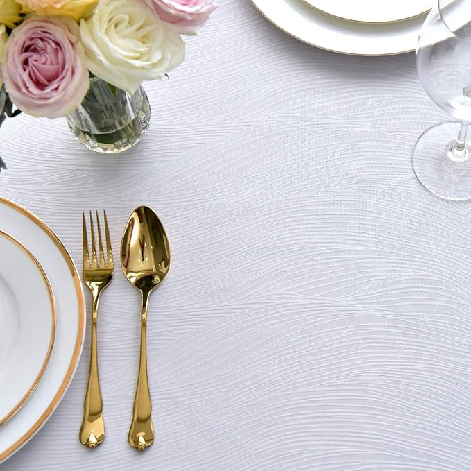 maxmill Jacquard Tablecloth Swirl Design Spillproof Wrinkle Free Heavy Weight Soft Table Cloth Decorative Fabric Table Cover for Outdoor and Indoor Use Oblong 60 x 120 Inch White