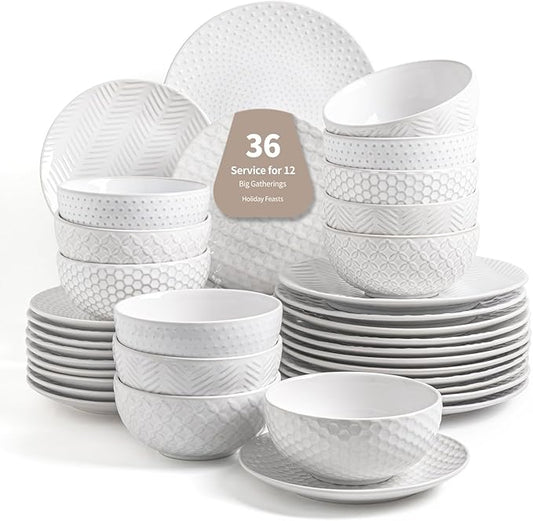 36-Piece Dinnerware Set for 12,Transform Your Table with Stylish Plates & Bowls,Ideal for Hosting, Entertaining & Special Occasions, Dishwasher Safe