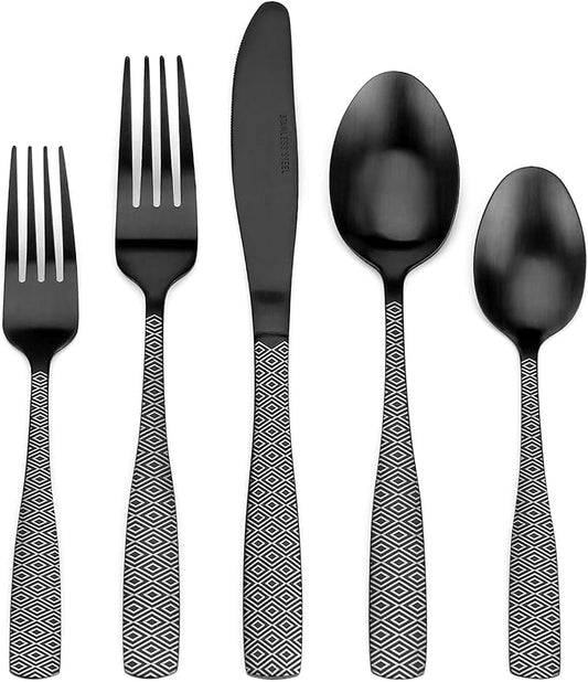 Matte Black Silverware Set, 20-Piece Stainless Steel Flatware Cutlery Set, Satin Finish Tableware Set Service for 4, Include Knife Fork Spoon, Dishwasher Safe