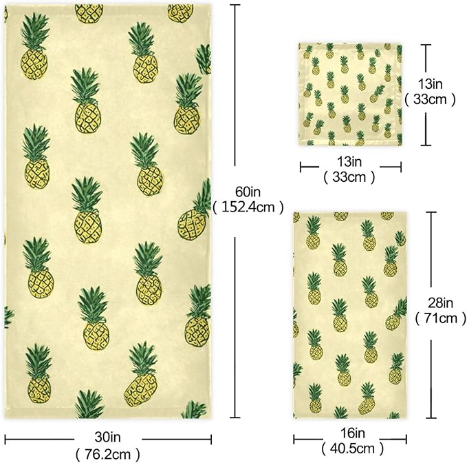 Light Yellow Pineapple01 Decorative Towels for Bathroom Bath Towel Sets Absorbent Microfiber Fancy Beach Towels Bathroom Towel Washcloth Sets