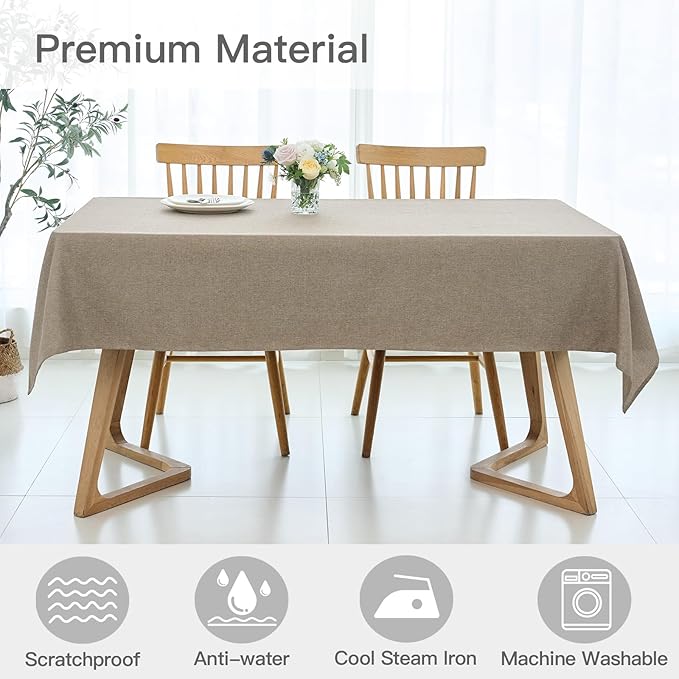 maxmill Square Linen Textured Tablecloth Waterproof Spillproof Wrinkle Free Soft Slubby Textured Table Cloth for Dinner and Party Washable Wipeable Fabric Table Cover Decoration, 60 x 60 Inch, Mocha