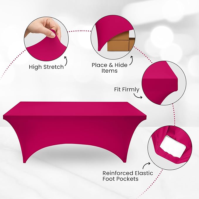 Utopia Kitchen 6FT Spandex Tablecloth [2 Pack, Fuchsia] 200 GSM Stretch, Fitted, Washable and Wrinkle Resistant Table Cloth Rectangle Cover for Trade Shows, Wedding, Parties [72Lx30Wx30H Inch]
