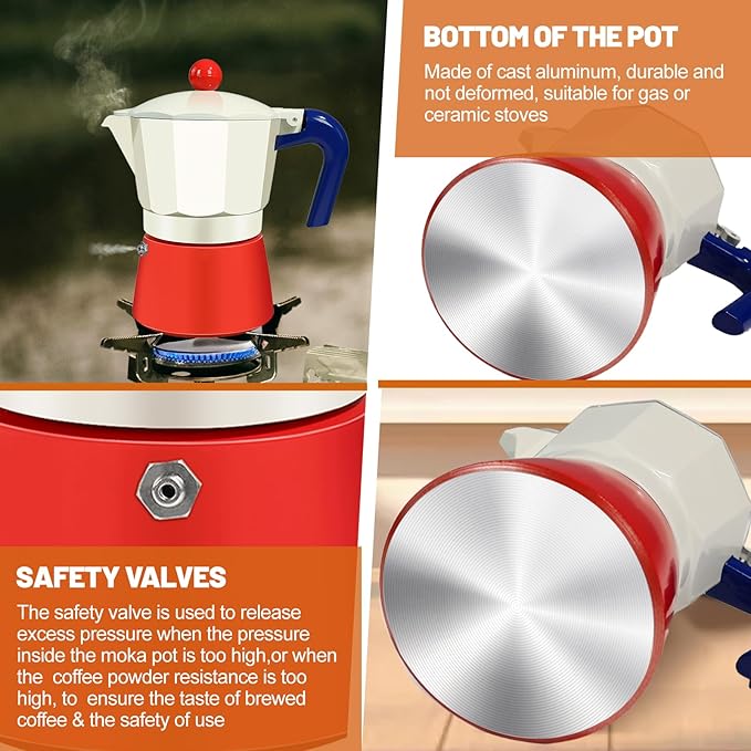 6 Cup Aluminum Espresso Stovetop Moka Pot Express Coffee Maker Percolator Italian Classic Mocha Coffee Machine for Italian and Cuban Cafe Brewing for Home Camping 300ml