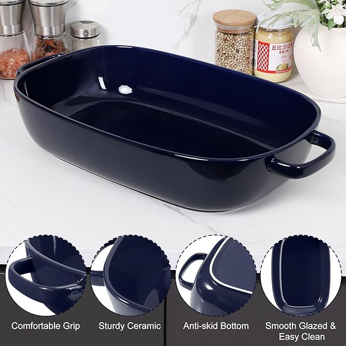 4.5 Quart Ceramic Baking Dish,Serving Bakeware for Casserole,Lasagna,Gratin,Broiling,Roasting,and Baking.Large Deep 14x10x3.11 inches Pan,Safe for Oven Microwave Refrigerator Disinfection Cabinet and