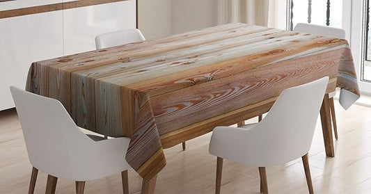 Ambesonne Rustic Tablecloth, Monochrome Wood Design Minimalist Rough Rustic Tiled Logs Row Plank Surface Texture Image, Rectangular Table Cover for Dining Room Kitchen Decor, 60" X 90", Cream