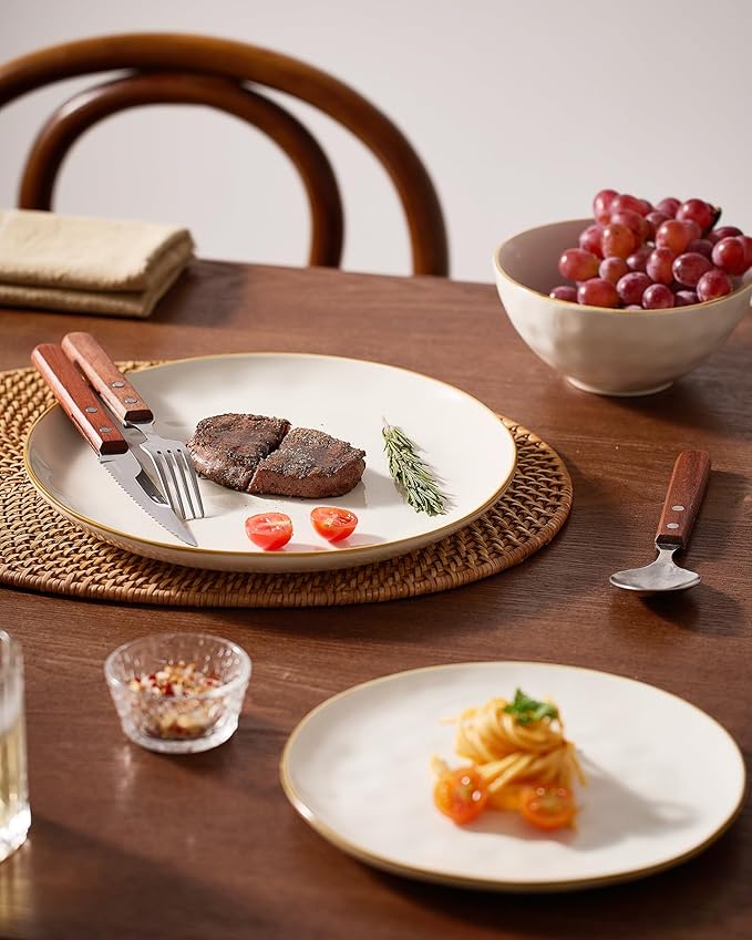 Famiware Dinnerware Sets for 4, Ocean Round 12-Piece Kitchen Plates and Bowls Sets, Microwave and Dishwasher Safe, Scratch Resistant, Vanilla White