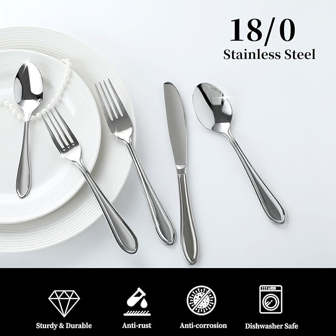 30 Pieces Silverware Set for 6,Stainless Steel Flatware Set,Heavy Duty and Modern Design Cutlery Set,18/0 Rust-Proof Utensils with Forks & Spoons,Mirror Polished Dishwasher Safe