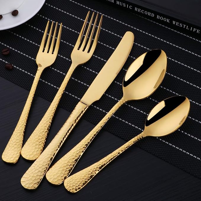 20-Piece Gold Plated-Flatware Silverware Set, Bisda Stainless Steel Cutlery Sets, Multipurpose Use for Home, Kitchen, Restaurant, Hotel Tableware Utensil Service for 4
