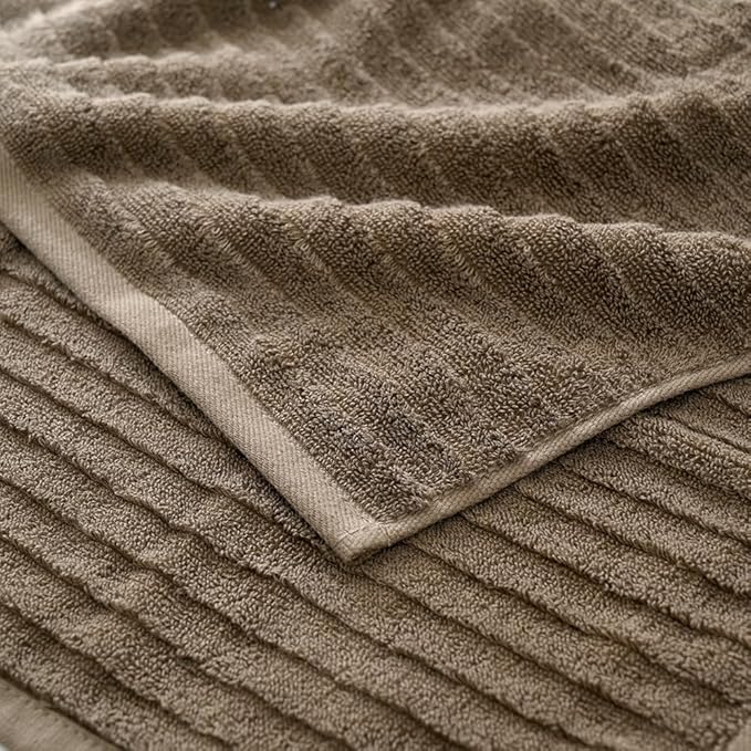 sense gnosis Super Soft Luxury Hand Towel Stereoscopic Ladder Striped Design 100% Cotton Absorbent Decorative Hand Towel for Bathroom 13 x 29 Inch (Brown, 2 Pack)