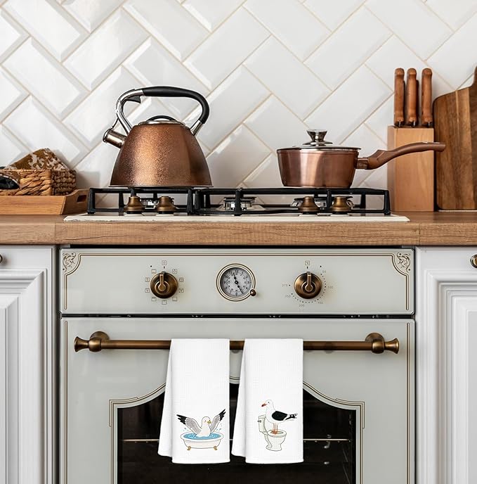 Seagull Beach Hand Towels -Set of 2, Seagulls Gifts for Bird Lovers, Seagull Bird Decor, Coastal Nautical Beach Sea Gull Decorative Hand Dish Tea Towels for Kitchen Bathroom, 16x24 Inch