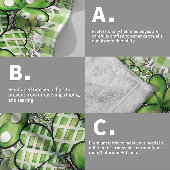 Imiss St. Patrick's Day Kitchen Towels Set of 2 Shamrock Eucalyptus Dish Tea Towels Green Buffalo Plaid Seasonal Spring Washcloth 14.4 x 28.3 Inch for Holiday Bathroom, Spa, Hotel