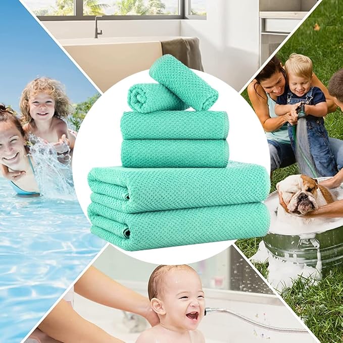 CASA COPENHAGEN Popcorn 6 Pieces Towel Set- Aqua Blue, 600 GSM 2 Bath Towel 2 Hand Towel 2 Washcloth, Designed in Denmark Made of Soft Egyptian Cotton for Bathroom, Kitchen & Shower