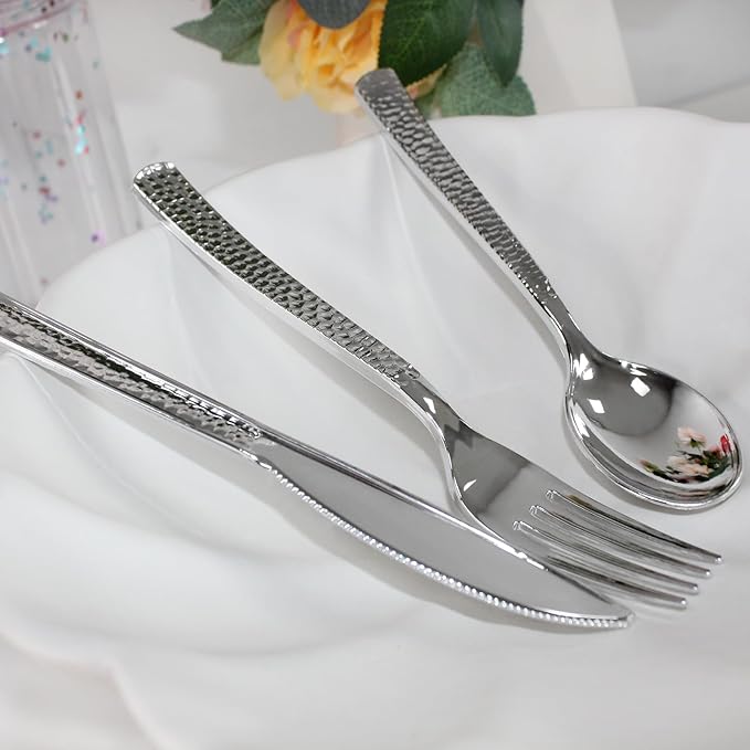 120 Pcs Disposable Cutlery Set, Silvery Plastic Silverware,60 Forks, 30 Spoons, 30 Knives, Heavy Duty Flatware for Holidays, Parties, Dinners, Weddings, and Occasions