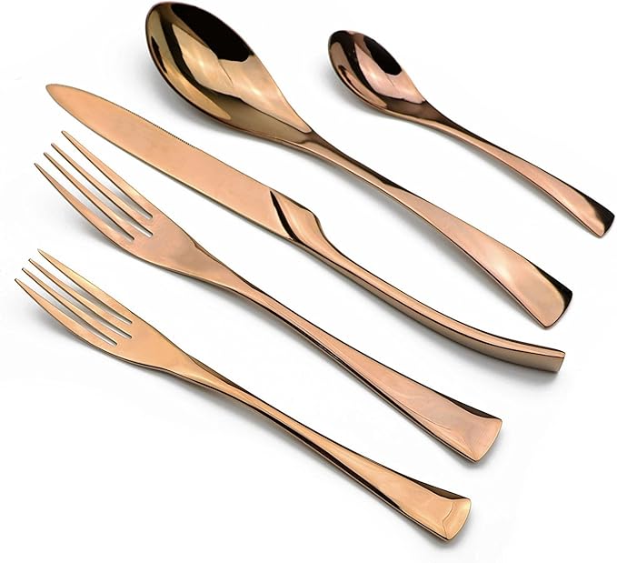 5-Piece 18/10 Stainless Steel Rose Gold Flatware Set, Serive for 1