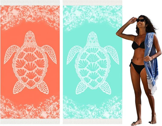 2 Pack Turkish Beach Towel Quick Dry Absorbent Cotton Lightweight Thin Bathroom Bath Pool Swim Towels Extra Large Oversized Sand Free Beach Accessories Essentials Stuff Cloud Adults Gift