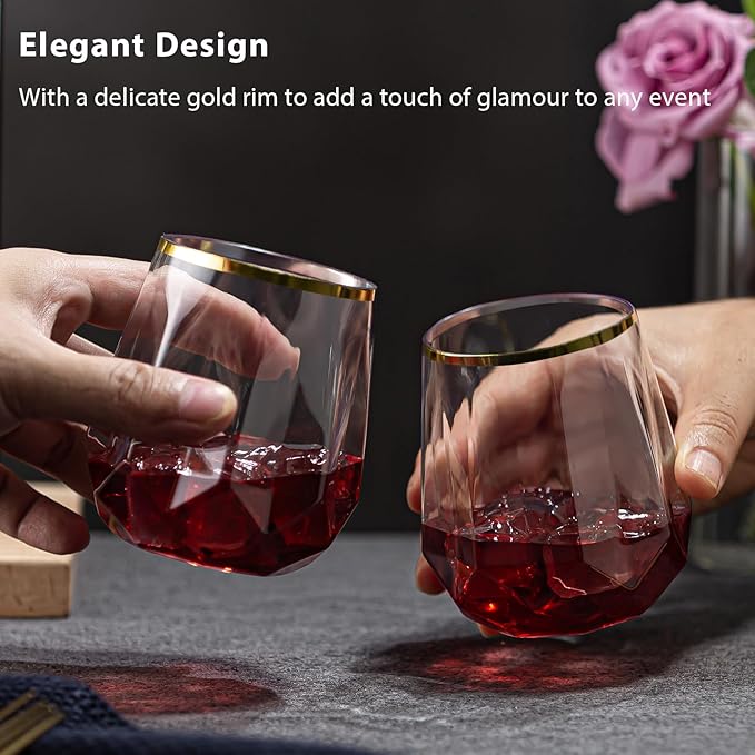 40 Pack Plastic Wine Glasses, 12Oz Origami Disposable Wine Glasses Unbreakable Clear Plastic Cocktail Glasses Recyclable Shatterproof Reusable Wine Cups (12oz-40pack)